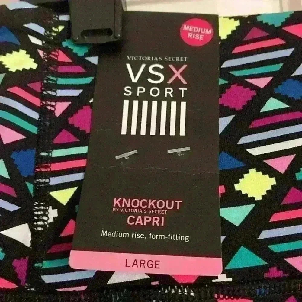 Victorias Secret Knock Out Capris women large geometric design pink green - Picture 3 of 9